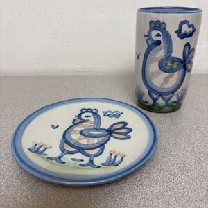 M.A. Hadley Chicken 6” Bread And Butter Plate, Tumbler Set, READ